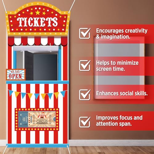 71Pcs Circus Ticket Booth Doorway Playhouse with Pretend Money Carnival Circus Theme Pretend Play Set Educational Play Sto...