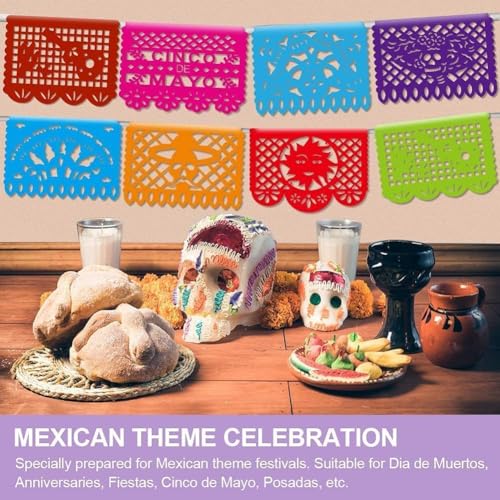 Asoulin 6PCS Mexican Party Decorations, 90FT Plastic Papel Picado Fiesta Party Banners, Dia De Los Muertos, Day of The Dea...