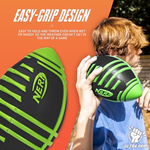 Nerf Weather Blitz Foam Football for All-Weather Play - Easy-to-Hold Grips – Great for Indoor and Outdoor Games - Green