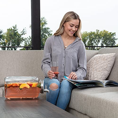 Le'raze 1.5-Gallon Glass Beverage Dispenser - Modern, Clear & Stainless Steel - Gravity Dispenser with Stainless Steel Spigot