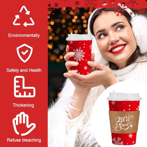 36 Sets/ 108 Pcs Christmas Paper Cups 16 oz Disposable Xmas to Go Coffee Drinking Cups with Lids and Sleeves Xmas Hot Coco...