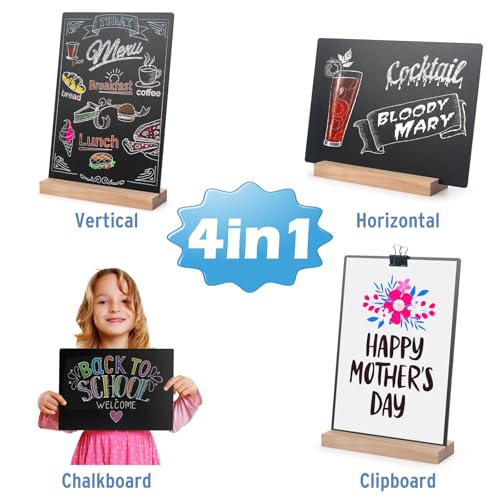ONUPGO Set of 4 Tabletop Chalkboard Sign with Base Stand, 8 x12 Inch Menu Chalk Board Sign Store Food Signs, Message Board...