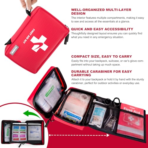 Compact First Aid Kit 300 PCS – Small Waterproof Emergency Medical Kit for Home, Car, Travel, Camping, Hiking, Truck, Offi...
