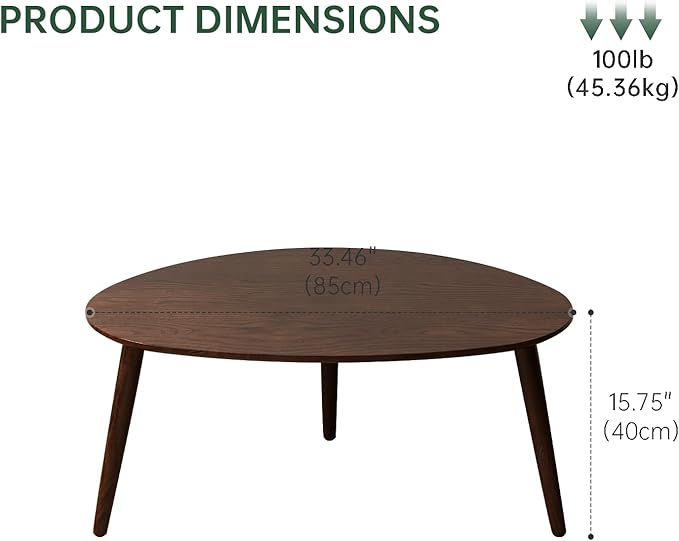 Wayshome Small Oval Coffee Table, Mid Century Modern Coffee Table for Living Room, 100% Solid Oak Wood Side Table End Tables for Home (Walnut Wood Color, 33.46''x22.83''x15.74'')