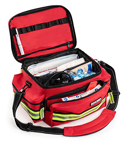 Scherber First Responder Fully-Stocked Professional Essentials EMT/EMS Trauma Kit | HSA/FSA Approved | Reflective Bag w/8 ...