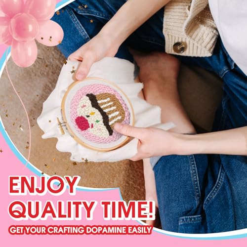 yuegool 6PCS Punch Needle Coaster Kit, Easy DIY Embroidery Set for Beginners & Adults with Patterns, Tools, Yarns, Hoop, I...