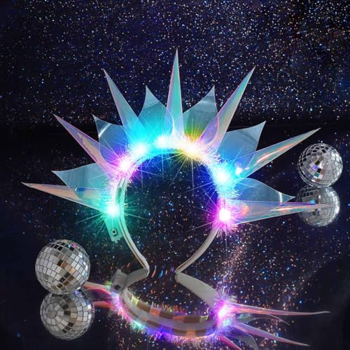 Catery Light Up Headband LED Rave Headpiece Halloween Costume Accessories for Women