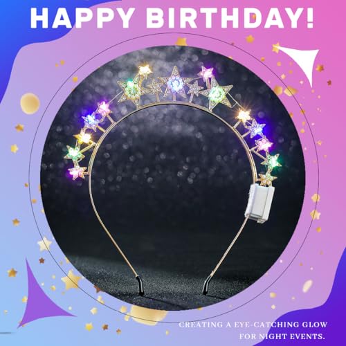 Abien Light Up Star Headband LED Rhinestone Hairband Glitter Star Halo Crown Headpiece Sparkle Birthday Headhoop for Women