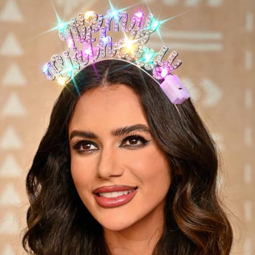 Zoestar Light Up Happy Birthday Headband Led Rhinestone Birthday Party Hair Accessories Women(Silver, One Size)