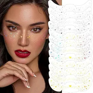 HyperFun 12Pcs Face Glitter Freckles, Face Glitter Fake Freckles Sticker, Gold Sliver Holographic Multichrome Waterproof S...