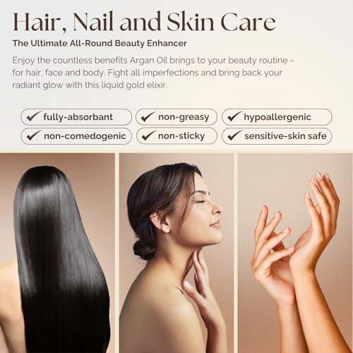 Essence Of Argan Moroccan Argan Oil for Hair, Skin & Nails - Natural Eco-Certified Cold Pressed Oil for Skin Moisturization - Non-Greasy Formula for Hair and Nail Growth - 1.7 Oz /50ml