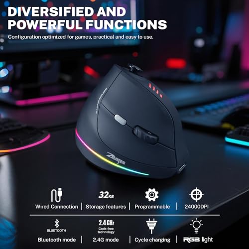 Attoe Gaming Mouse with 5 D Rocker, Wireless Vertical Mouse with [24000 DPI] [12 Programmable Buttons], Computer Mouse for...