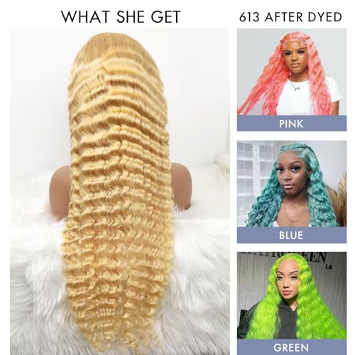 ELISHEVA 613 Lace Front Wig Human Hair 20 Inch Blonde Wig Human Hair 613 Deep Wave 13x6 HD Blonde Lace Front Wigs 200% Density Free Part 613 Wig Deep Wave Pre Plucked with Baby Hair