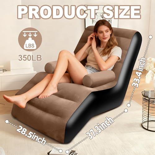LanAqua Inflatable Couch for Camping, Blow Up Couch for Adults with Armrest, Waterproof Flocked Surface Inflatable Lounge ...