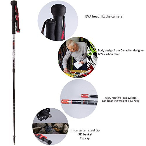 MBC CollapsibleTrekking Pole Carbon Fiber Hiking Walking Stick Professional Photography Monopod Stand for Camera and Camco...