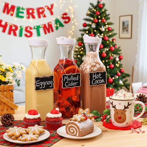 Chengu 61 Pcs Mimosa Bar Supplies 4 Pack 50 oz Plastic Water Carafe with Lid and Cups Label, Clear Pitcher with Lid Tags D...