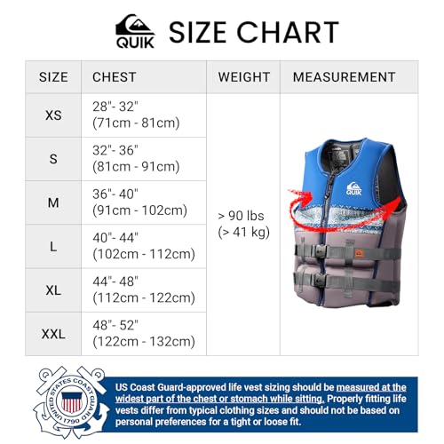 QUIKSILVER Men's Life Vest, USCG and Transport Canada Approved Type III PFD, Evoprene CGA Personal Flotation Device for Je...