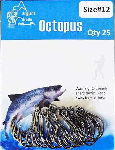 Angler's Grotto Octopus Hook | 25/50 Count Per Pack | Freshwater Saltwater Fishing Hooks | High Carbon Steel Extra Strengt...