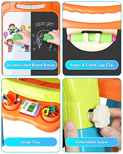 Lehoo Castle Easel for Kids, 4 in 1 Double Sided Kids Art Easel with Magnetic White Board & Chalk Board, Adjustable Standi...
