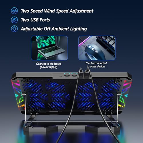 Trullypine Laptop Cooling Pad with 12 Quiet Fans, Slim Portable for 12-17.3 Inch Laptop Cooler Stand with 5 Height Adjusta...