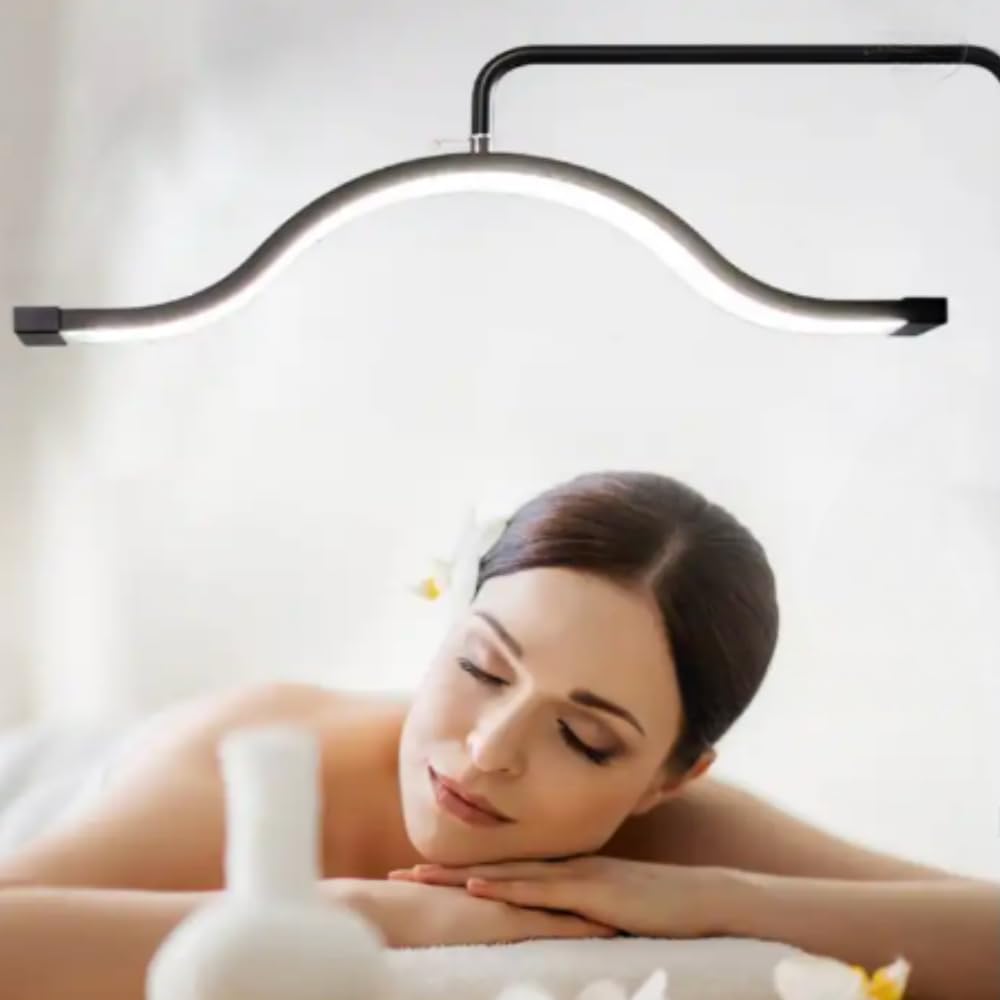 Half Moon Lash Light with Phone Holder for Filming & Content Creation | Dimmable LED Esthetician Light for Eyelash Techs - LED Floor Lash Lamp with Adjustable Height & Touch Control | Black