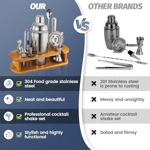 Cocktail Shaker Set Bartender Kit: 13-Pcs Bar Tools Set with Bamboo Stand, Essential Bar Accessories for Home: 25oz Martin...