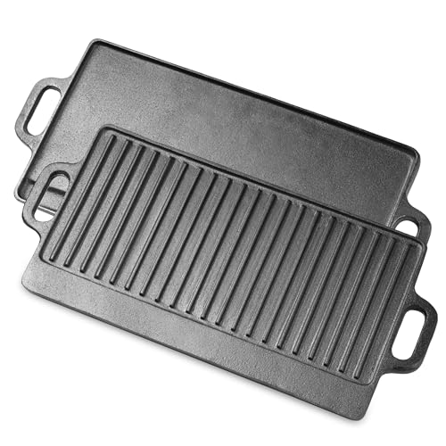 ProSource 2-in-1 Reversible 19.5” x 9” Cast Iron Griddle with Handles, Preseasoned & Non-Stick for Gas Stovetop, Oven and ...