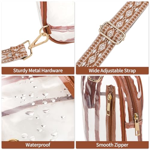 QOECI 3 Pockets Clear Bag for Stadium Events with 2 Long Straps Sling Backpack Fanny Pack Concert Crossbody Purses for Women