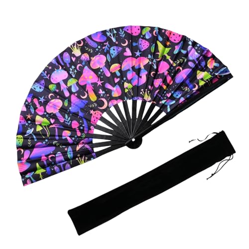 YKuzLx 13‘’ UV Glow Large Rave Fan for Men Women, Rave Essentials, Decorative Folding Hand Fan for Party, Home Decoration,...