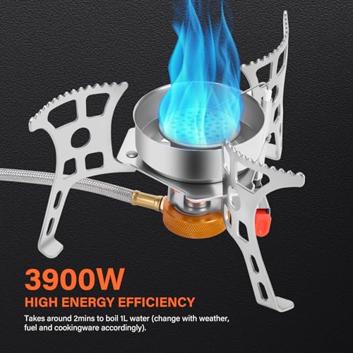 WADEO 3900W Windproof Camping Stove, Camping Gas Stove with Piezo Ignition, Backpacking Stove Portable Camping Stove with ...