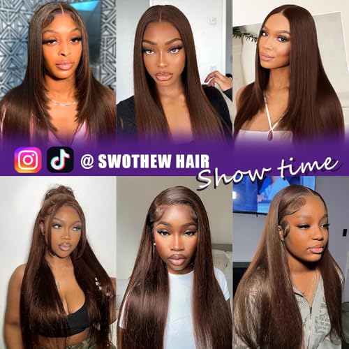 22 Inch Brown Wig Human Hair 200 Density 13x6 Transparent HD Straight Lace Front Wigs Human Hair Pre Plucked Colored Frontal Wigs Human Hair Chocolate Brown Wig Human Hair Wigs for Women