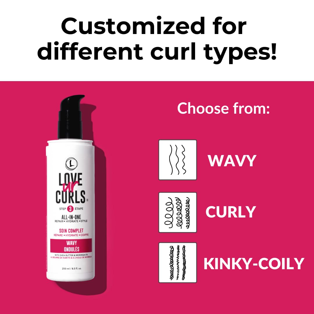 Love Ur Curls - Shampoo, Conditioner, Wavy All In One Styler to repair, define and hydrate hair and Irish Sea Moss Gel for touch