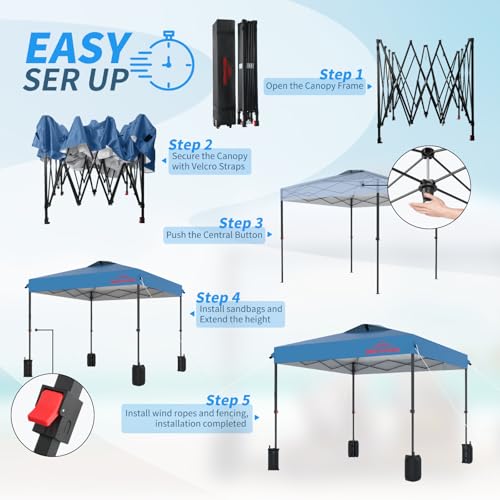 Benass 12x12 Pop Up Canopy, Easy Up Canopy Tent, Heavy Duty Tents for Parties, One Person Set Up Event Tent, Light Blue
