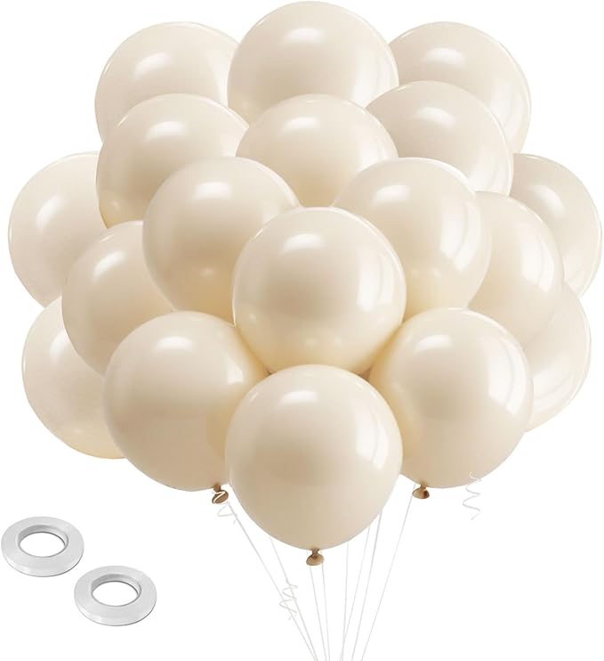 White Sand Balloons Latex Party Balloon,100pcs Neutral Beige Balloons with 2 Ribbons, Boho Baloons as Party Decorations fo...