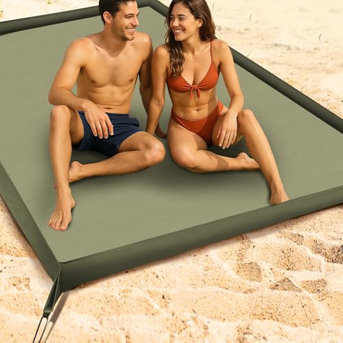 RunNico Waterproof Walled Beach Blanket, Enclosed Beach Mat with Stakes and Storage Bag, Sandproof Ground Blanket for Outd...