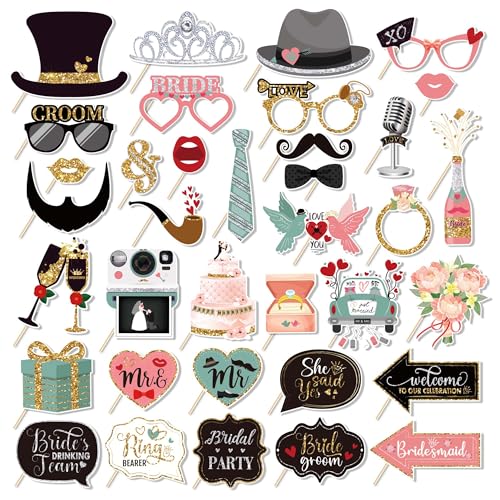 36 PCS Wedding Photo Booth Props Party Supplies Selfie SignsHoliday Picture Decorations Photo Booth Props for Weeding Part...