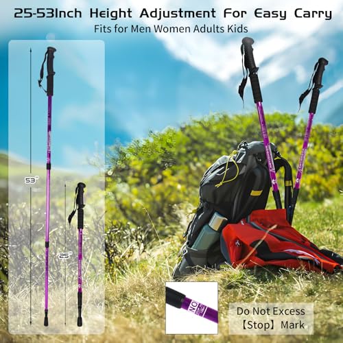 HIKERBRO Trekking Poles, Adjustable Telescopic 3-Section Hiking Poles, Lightweight Aluminum Trekking Poles for Hiking, Bac...