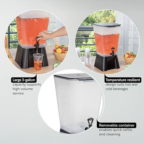 Restaurantware Bev Tek 5 Gallon Drink Dispenser 1 Dishwashable Beverage Dispenser--Detachable Tank Includes Decals Black P...