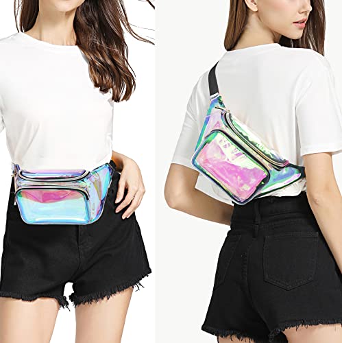 Shiny Neon Fanny Bag for Women Rave Festival Hologram Bum Travel Waist Pack (Clear Iridescent)