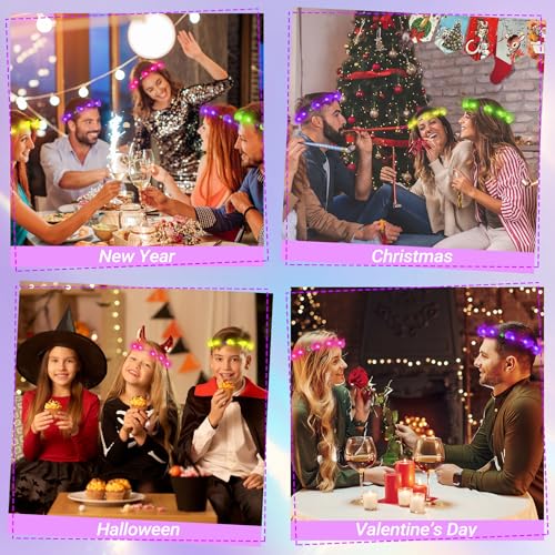 YOFOBU 24PCS LED Flower Crown,Pink Light Up Flower Headband for Women,Glow in The Dark Flower Wreath Crowns for Weddings,B...