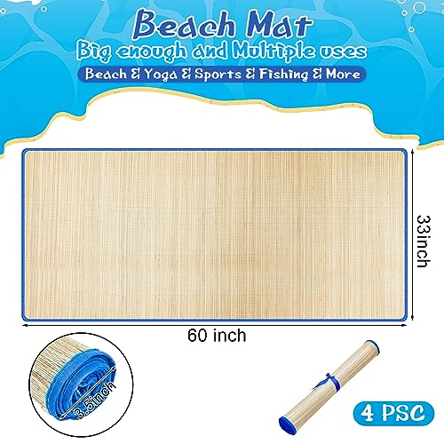 Qunclay 4 Packs Straw Beach Mat Waterproof Non Slip Straw Mat Foldable Lightweight Picnic Mat with Trim for Camping Sunbat...