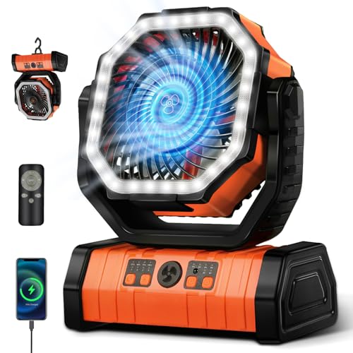 YOGIN Rechargeable Battery Powered Fan, 20000mAh Portable Camping Fan with 360° Adjustable Head, 4 Speeds & LED Light, Qui...
