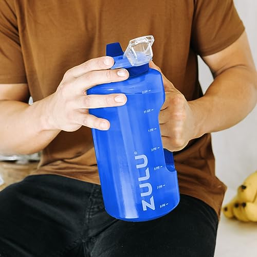 ZULU Goals 64oz Half Gallon Plastic Water Bottle with Straw and Time Marker | Large Reusable Jug with Handle and Leak Proo...