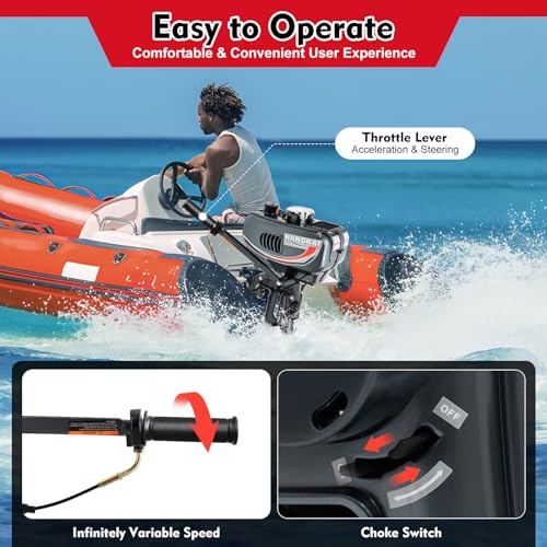 3.5HP Outboard Motor, 2-Stroke 49cc Outboard Engine Gasoline Motorboat Engine Outboard, Outboard Trolling Motor For Fishin...