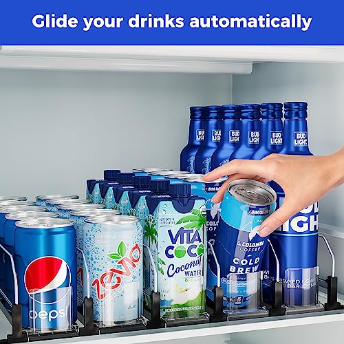 Puricon Drink Organizer for Fridge Pusher Glide, Spring Loaded Fridge Drink Dispenser, Self Pushing Soda Can Organizer for...