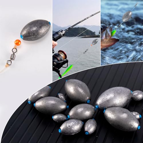 Alwonder Egg Sinkers Fishing Weights 3/16-10oz, Oval Lead Fishing Weights Sinkers Bass Fishing Casting Egg Sinker Saltwate...