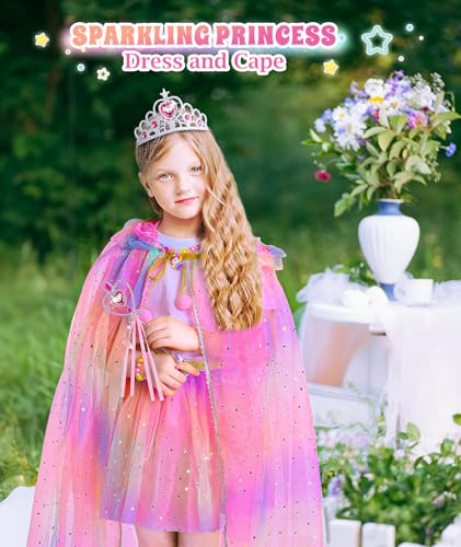 DOLNOW Princess Dress Up for Girls, Unicorn Light up Princess Cape Princess Dress Costume Crown Gift for Girls 3 4 5 6