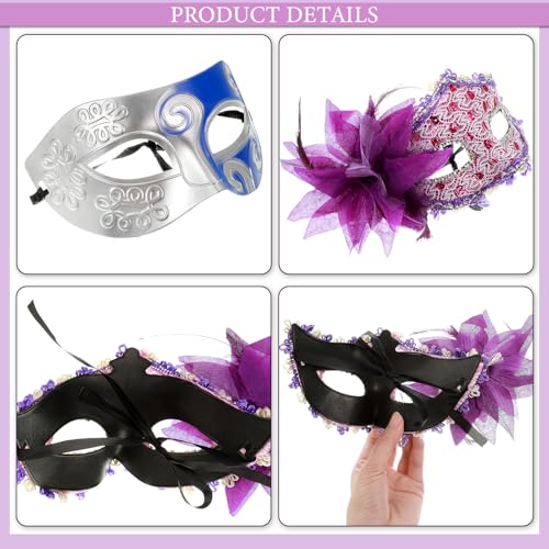 Sratte Mardi Gras Couple Masquerade Mask with Feather Flower Unisex Half Face Mask for Mardi Gras Valentine Venetian Party
