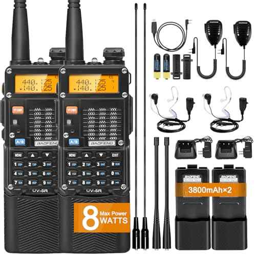 BAOFENG UV-5R Ham Radios Long Range, UV5R 8W Handheld UHF/VHF Radio with High-gain Antenna, Portable Dual Band Two Way Radio with 3800mAh USB-C Port Battery & Air Duct Earpiece (UV5R 3rd Gen-2 Pack)