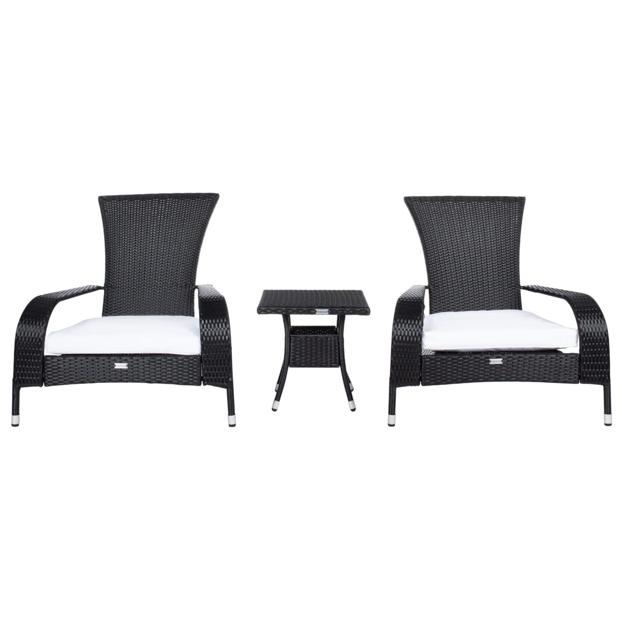 SAFAVIEH Outdoor - Edna 3-Piece Lounge Set - Black & White - Steel Frame & Faux Rattan with Cushion - Wingback Tropical French Design - Ideal for Patio, Deck, Porch, Backyard (PAT7719A)